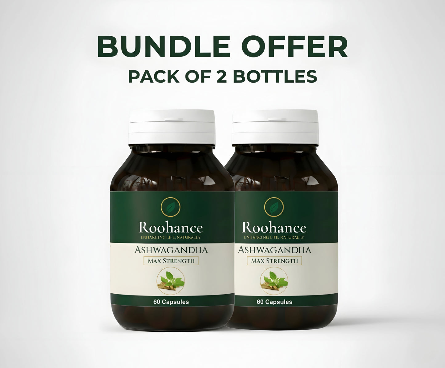 Roohance Organic Ashwagandha Root Extract Capsules - 400mg (2-Bottle Bundle)