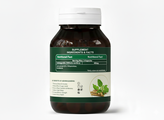 Roohance Organic Ashwagandha Capsules (400mg) - Stress Relief & Focus Supplement