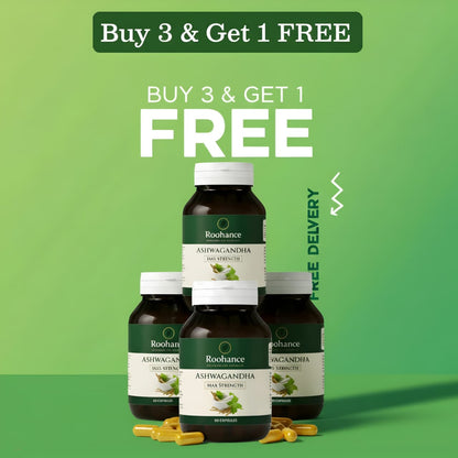 Roohance Organic Ashwagandha Root Extract Capsules - 400mg (Buy 3, Get 1 FREE Bundle)