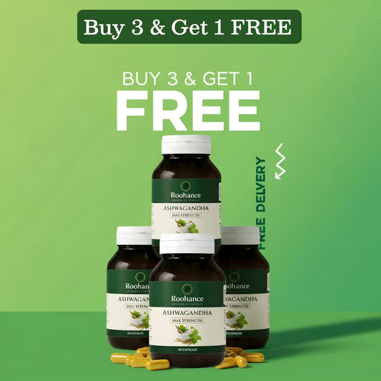 Roohance Organic Ashwagandha Root Extract Capsules - 400mg (Buy 3, Get 1 FREE Bundle)