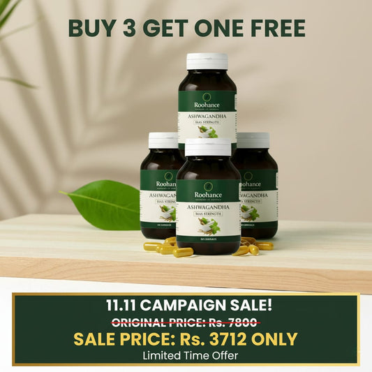 Roohance Organic Ashwagandha Root Extract Capsules - 400mg (Buy 3, Get 1 FREE Bundle)