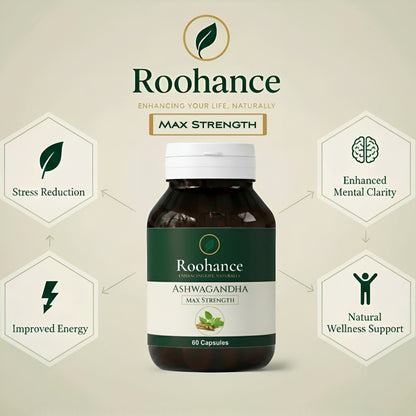 Roohance Organic Ashwagandha Capsules (400mg) - Stress Relief & Focus Supplement