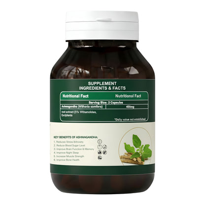 Roohance Organic Ashwagandha Capsules (400mg) - Stress Relief & Focus Supplement